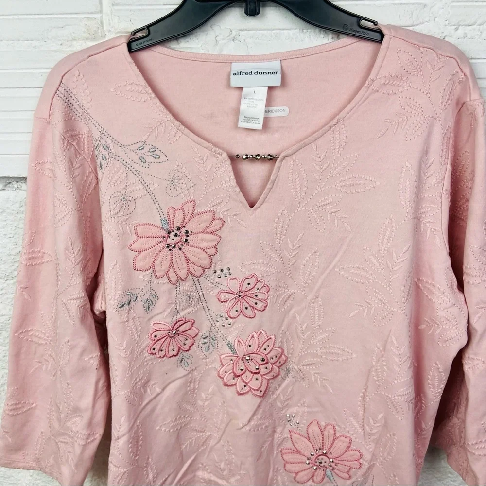 Alfred Dunner Light Pink embroidered Floral Long Sleeve Top size large - Picture 5 of 13
